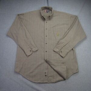 CHAPS Ralph Lauren Shirt Mens Large Beige Houndstooth Button Down Long Sleeve‎